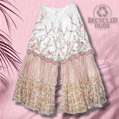 $232 Sunira Designs Women's M-L Ruched Wide Leg Gharara Pants Salwar Kameez - Image 1 of 4