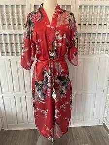 Unbranded women's large red peacock wrap around tie long easy care robe, H9 - Picture 1 of 10