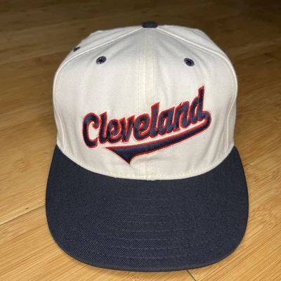 Vintage Pro-Line USA Cleveland Indians Wool White Navy Retro Fitted 7 1/2 Hat VG - Image 1 of 4