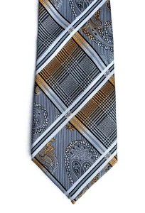 Paisley silk tie with tartan plaid check design Pure silk - Picture 1 of 3