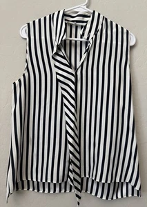 Rahmen Seidenbluse S gestreift Krawattenoberteil ärmellos schwarz weiß vertikale Streifen - Bild 1 von 8