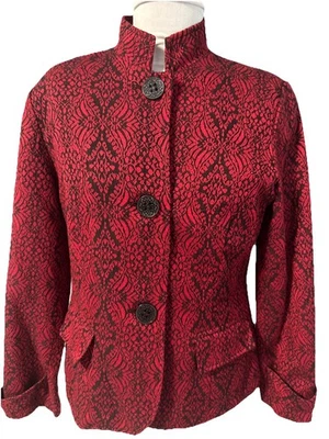 Chaqueta Coldwater Creek Forrada Manga Larga Mezcla Lana Roja Negra 14 De Colección Foto 1 de 4