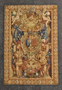 Wool Aubusson Tapestry Louis XIV Armorial Coat of Arms Wall Hanging Art 6'x9' - Picture 1 of 12