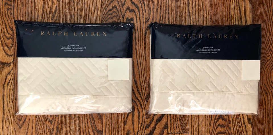 Set of 2 Ralph Lauren Greenwich Standard Sham 100 Cotton Hollywood Cream