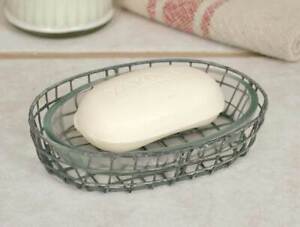 Oval Soap Dish with Glass Liner CTW Home Collection Wire Galvanized Finish Decor