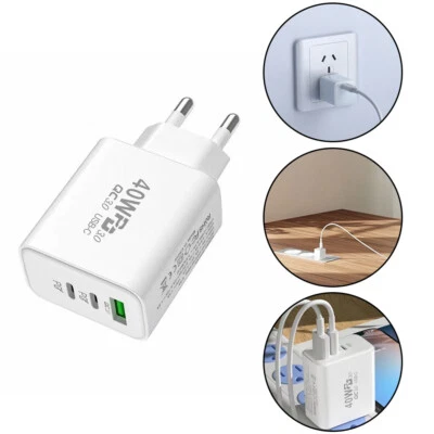 MARKENLOS 3-fach 40W Super Schnellladegerät Netzteil USB-C + USB Charger Mehrfach Stecker