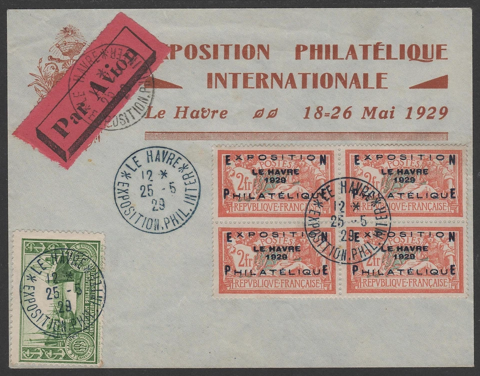 FRANCE STAMP YVERT 257A SCOTT 246 " EXHIBITION LE HAVRE BLOCK OF 4"USED VVF P247 - Image 1 of 2