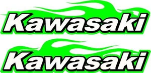 Kawasaki logo motorcycle flame 2 sticker decal set green 2.5" x 10" each - Picture 1 of 1