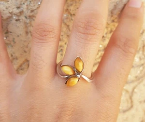 Anillo Dije Trilogía Ámbar Plata Esterlina 925 Impresionante Anillo Talla 8 Joyería De Colección - Imagen 1 de 8
