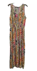 NEW LOOK Pink/Green V-Neck Sleeveless Maxi Tank Dress; Side Slits; Size 2X - Picture 1 of 5