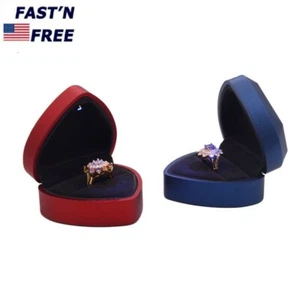 2×Diamond Ring Box LED Light Velvet Jewelry Gift Wedding Proposal Engagement USA - Picture 1 of 12