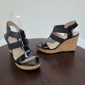 Adrienne Vittadini Platform Wedge Sandals Women 7M Black Strappy Open Toe Shoes - Picture 1 of 10