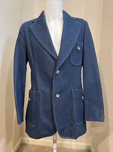 Disco Prop Tobias Kotzin Mens Denim Two Button Vintage Sport Blazer Size 40 - Picture 1 of 10