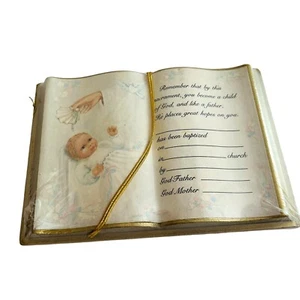 Vintage Christian Baby Baptism Record Keepsake Wood Book Style Plaque Canada NEW - Picture 1 of 6