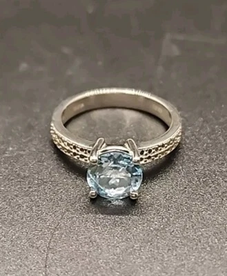 8mm Sky Blue Spinel w/ White Diamond Accents Solitaire Ring Rhodium/925 Size 7 - Image 1 of 4