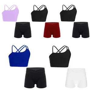 Kids Girls Sport Outfit Athletic Tracksuits Dancing Vest And Boyshorts Set - Picture 1 of 38