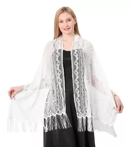 Women's Lace Scarf Shawls For Wedding Soft Lightweight Fringe Stole Wraps For... - Picture 1 of 5