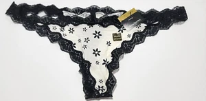 Daisy Fuentes Thong Panties Size 7 L Large 1 Pair 90% Nylon White Black Lace New - Picture 1 of 5