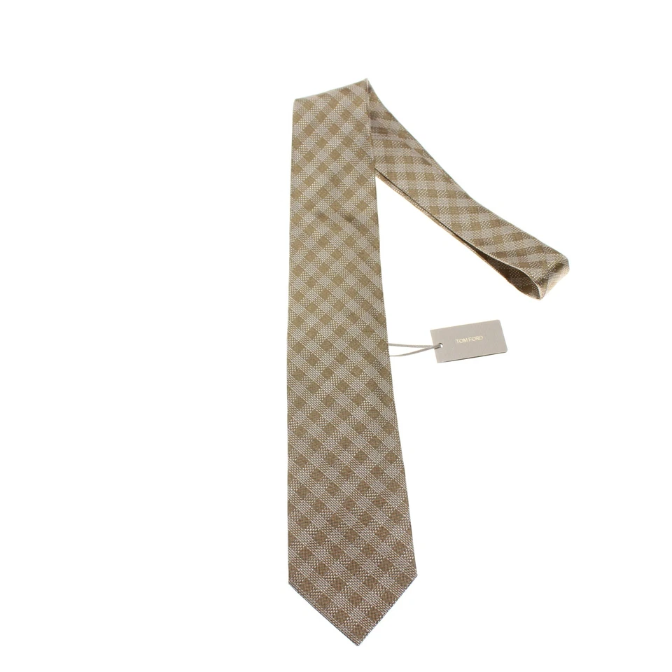 Tom Ford NWT Neck Tie in Tan/White/Black Check Plaid 100% Silk Made in Italy - Image 1 of 4