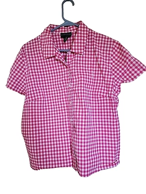 Blusa Camisa Relativity Mujer XL Top Rosa Blanco Cuadros Tejida Botón Foto 1 de 3