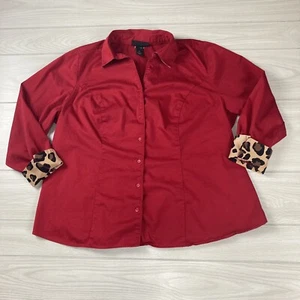 Lane Bryant Size 22 Top Blouse Red Leopard Accents Button Stretch Career Work - Picture 1 of 7