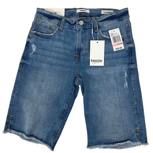Pantalones cortos de jean KENSIE para mujer Bermudas azules talla 2/26 lavado medio desgastados - Imagen 1 de 13
