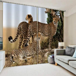 Brown Leopard Meadow Lines Printing 3D Blockout Curtains Fabric Window - Bild 1 von 9