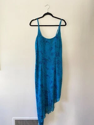 Винтажный y2k синий цветочный бисером Andretta Donatello ассиметричный фея выпускное платье L - Изображение 1 из 4