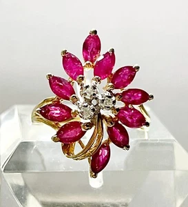 Marquise Brilliant Ruby and Diamond 14k Yellow Gold Ring Size 6.5 - Picture 1 of 7