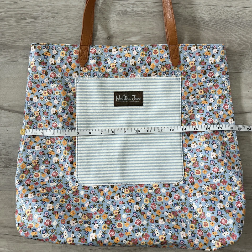 Bolso de Compras Matilda Jane Floral Rayas Azul Rosa Poli Grande Bolso Boho Cottage  Foto 1 de 4