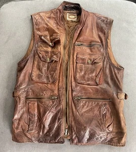 Vintage 80s BANANA REPUBLIC Leather Safari Vest Quilted Liner Mens Size M Medium - Picture 1 of 7