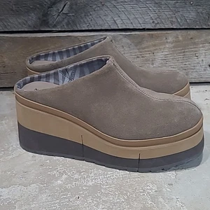Naked Feet Coach Wedge Mule Platform Brown Suede Leather SZ 6 EUC - Picture 1 of 9