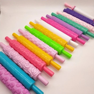 5 Pattern Plastic Embossed Rolling Pin For Baking Fondant Decorating - Image 1 of 4