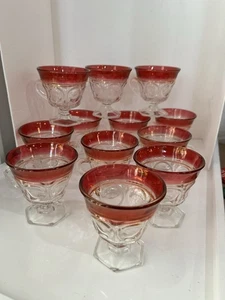 Vintage Indiana Ruby Flash Red Kings Crown Thumb Print Footed Cups 12 - Picture 1 of 4