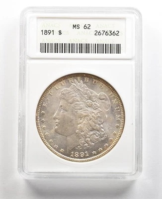 1891 Morgan Silver Dollar MS62 ANACS *5482 - Image 1 of 3