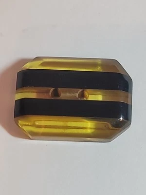 1950s Large Coat Button Apple Juice Amber & Black Stripe Bakelite 1 7/8x1 1/4" - Image 1 of 4