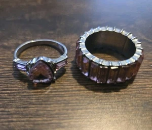 Set Of 2 Custom Jewelry Rings Silver Tone, Rhinestones , Size 6.5 8038/10 - Picture 1 of 5