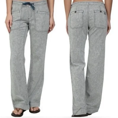 The North Face 裤子女式 6 针条纹 Larison 亚麻混纺宽海滩沿海 — 第 1/4 张图片