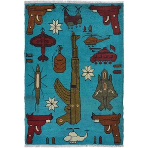 Handmade Afghan War Rug AK 47 Rare Vintage Wool Decorative Carpet 3.1x2 ft - Picture 1 of 3