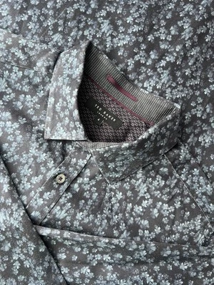 Camisa de vestir Ted Baker London para hombre manga larga abotonada azul marino floral talla 4 Foto 1 de 4