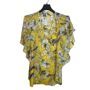 NY Collection Womens Floral Print Ruffle V-Neck Sheer Tank Dress Size 3X Yellow - Picture 1 of 8