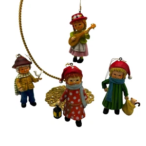 Vintage 80's Bradford Novelty Boy Girl Christmas Mini Ornaments Set of 4 - Picture 1 of 12
