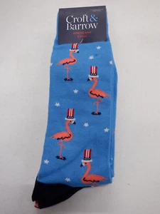 MENS CROFT & BARROW 3 PACK AMERICANA PINK FLAMINGOS STARS CREW SOCKS NEW #22102 - Picture 1 of 3