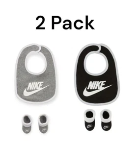2 Pack - Nike 0-6 Months Baby Boy Newborn Bib & Booties Set Black/Gray Infant  - Picture 1 of 5