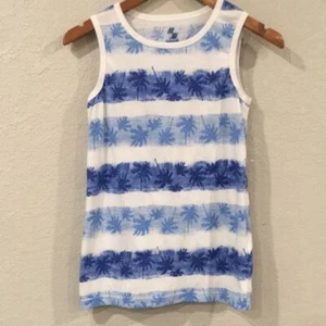 The Children's Place Boys L 10/12 Tank Top Blue Stripes Palm Tree Jersey Summer - Picture 1 of 9