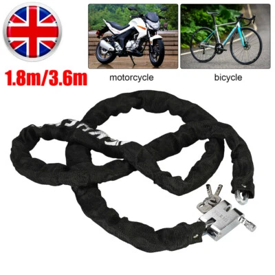 HEAVY DUTY STRONG MOTORCYCLE MOTORBIKE BIKE SECURITY CHAIN AND PADLOCK LOCK - Image 1 of 4