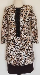 St. John Brown Animal Print Jacket PAIRED Brown Print Skirt Suit - Size 12 - Picture 1 of 8