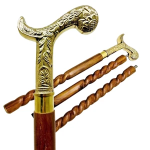 Massiver Messing Vintage Gehstock 3-fach Holz Gehstock Geschenk für Männer & Frauen - Bild 1 von 8