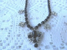 Silver Tone Drop Necklace White Black Rhinestones Elegant