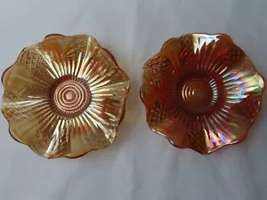 Vintage 2x Sowerby Marigold Carnival Orange Glass Flower Shaped Bowls Dishes - Picture 1 of 15